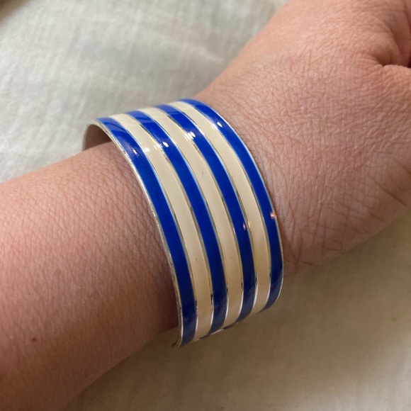 Jewelry - Blue and White Enameled Striped Cuff Bracelet Nautical Summer‎